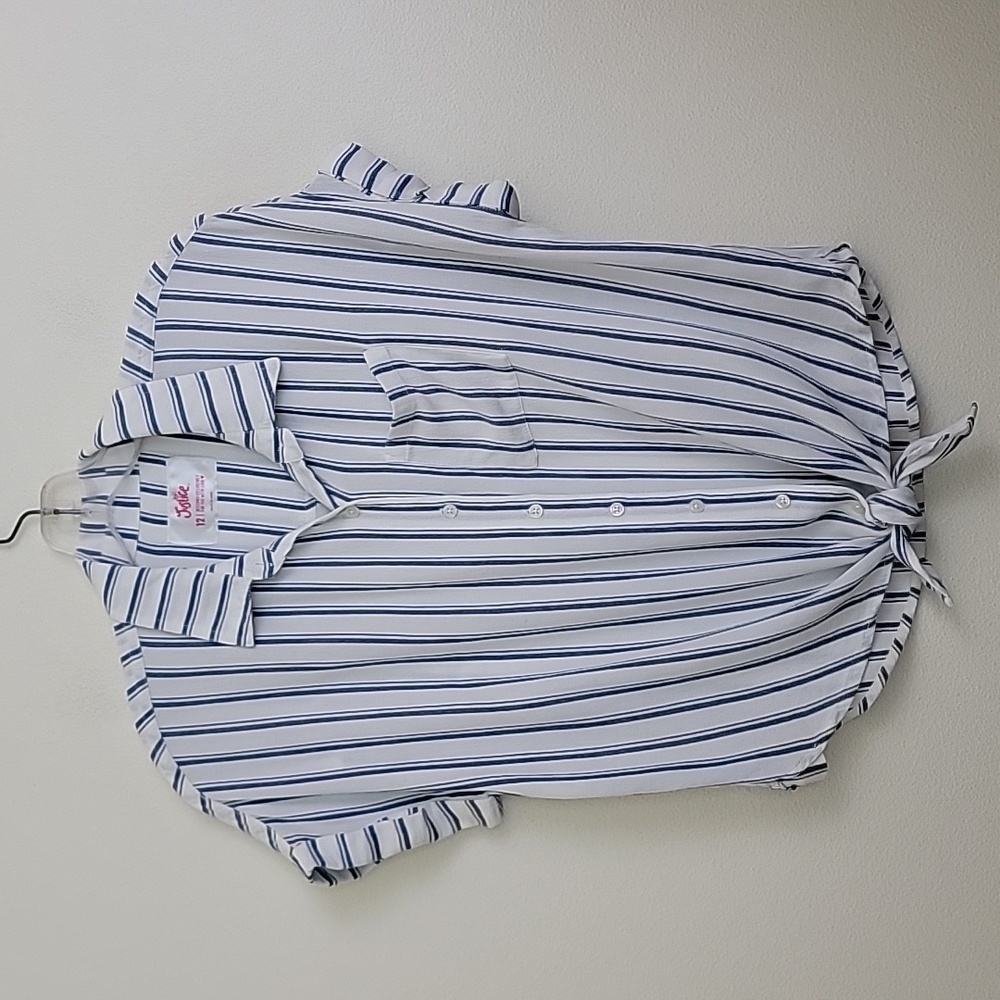 Justice Blue & White Striped Short Sleeve Top 12 - Picture 1 of 13